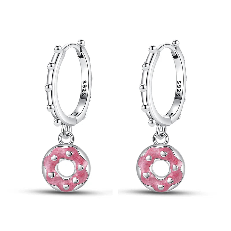 New Earring For Women 925 Silver Sparkling Butterfly Bear Pink Heart Princess Double Hoop Earrings Luxury Party Jewelry