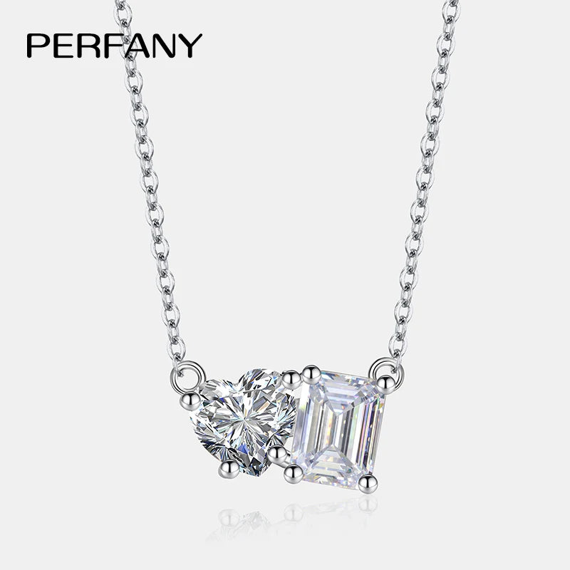 PERFANY Radiant Emerald Cut 2CT Moissanite Necklace for Women S925 Pure Silver Heart Diamond Pendant Fashion Wedding Jewelry - Madeinsea©