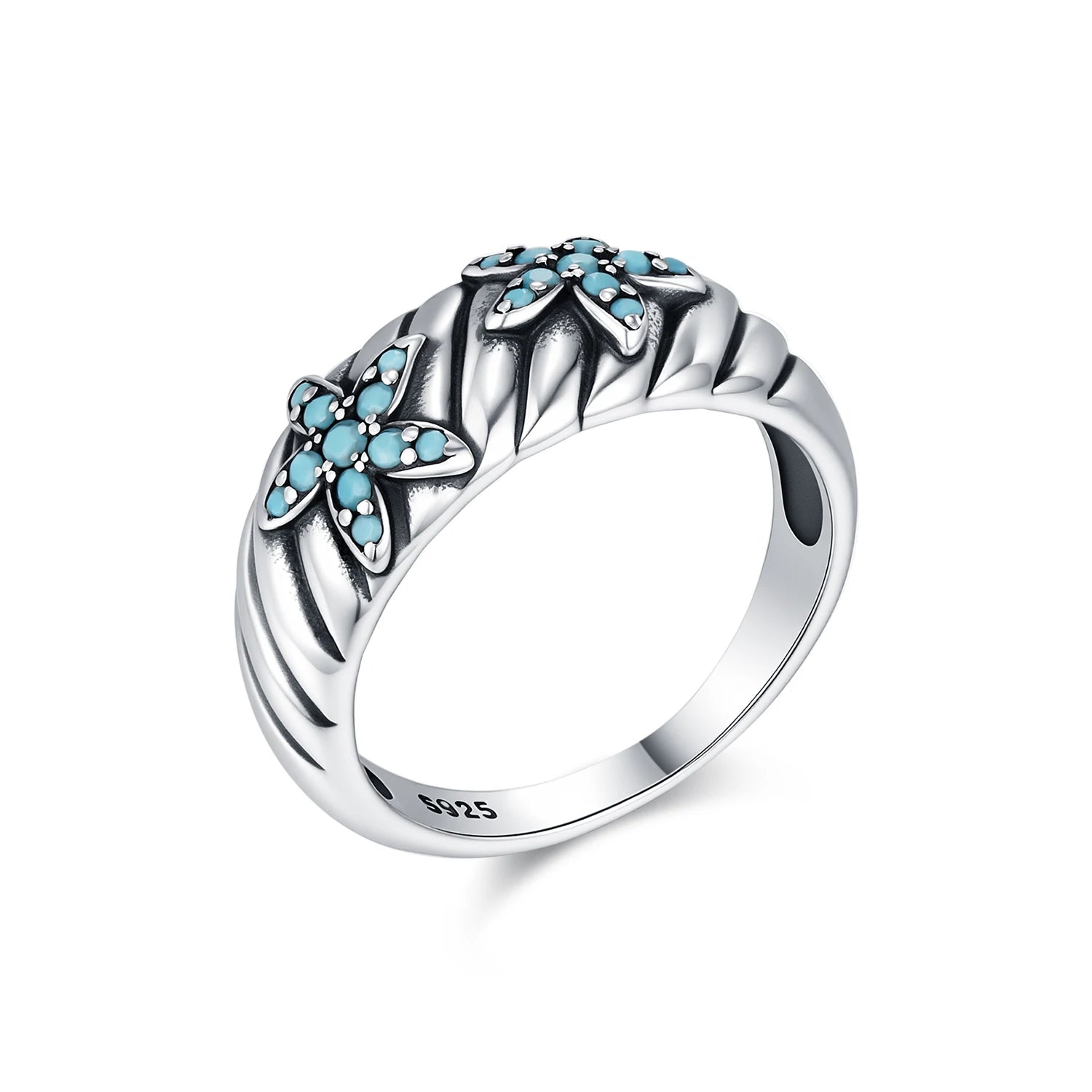 MODIAN 925 Sterling Silver Retro Gully Texture Design Wide Rings Turquoise Starfish Finger Rings For Women Fine Jewelry Gifts