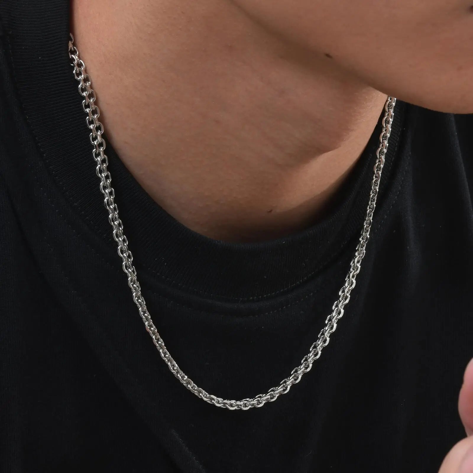 Vnox Waterproof Two Rows Stainless Steel Rolo Links Necklaces, Adjustable Silver Color Metal Links Collar Minimalist Jewelry