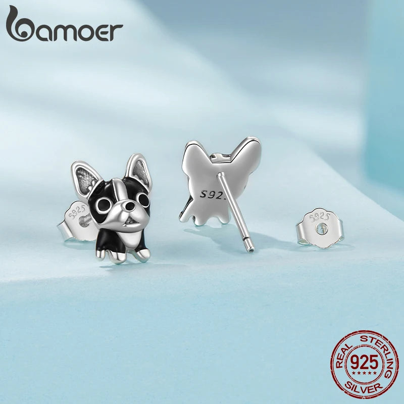 BAMOER 925 Sterling Silver French Bulldog Earrings for Women Girls, Animal Theme Jewelry Earrings for Pet Lovers SCE1877