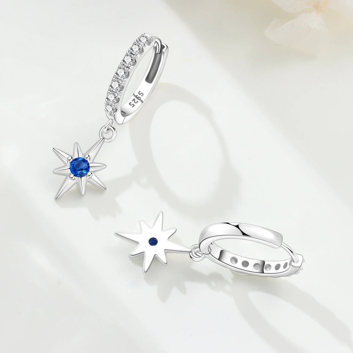 PANPOKI 925 Sterling Silver Simple Blue Zircon Star Drop Earrings Women Earrings Charm Fashion Versatile Party Jewelry Gifts