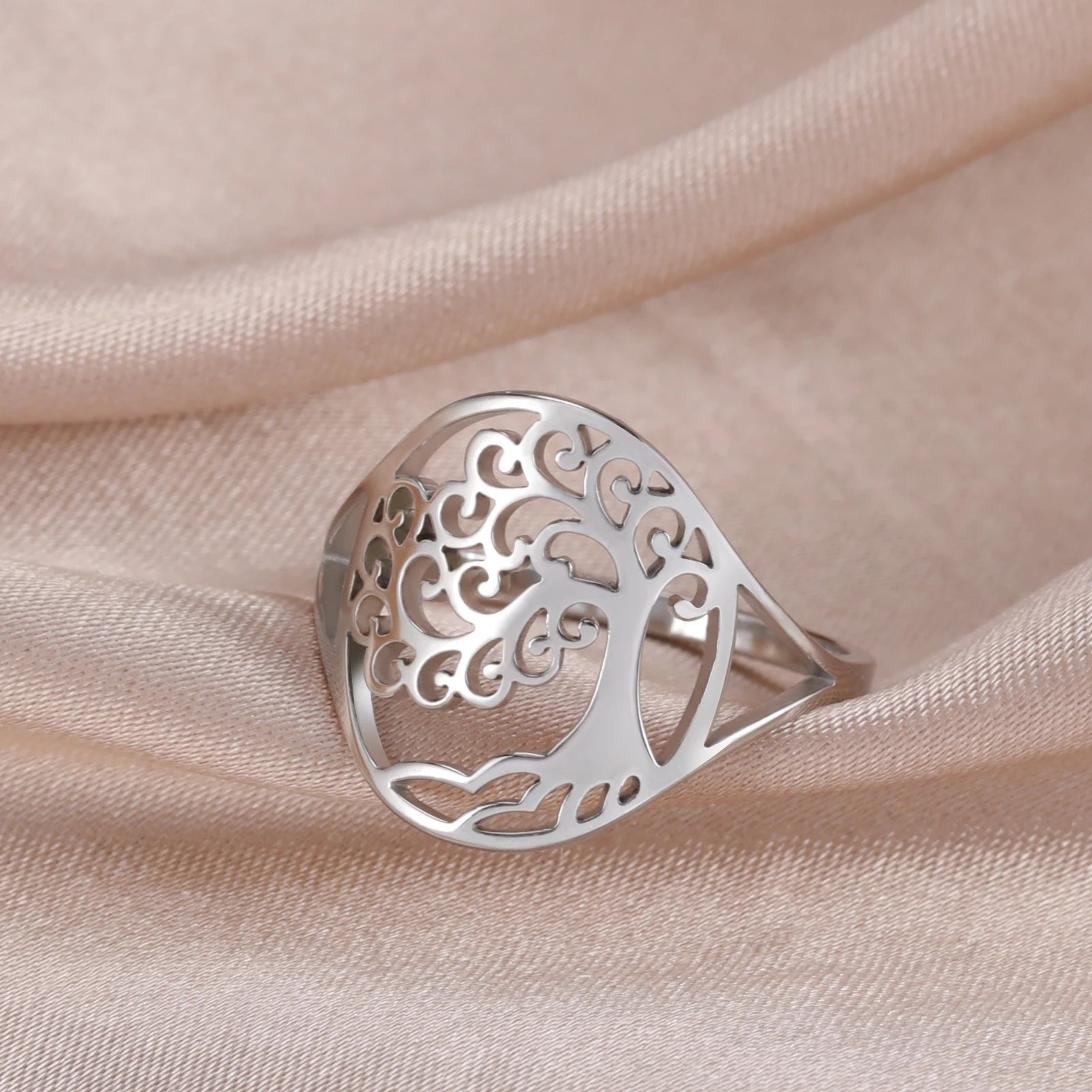 HIPEE Tree of Life Stainless Steel Rings Viking Amulet Silver/Gold Color Couple Ring Wicca Amulet Jewelry Family Friendship Gift