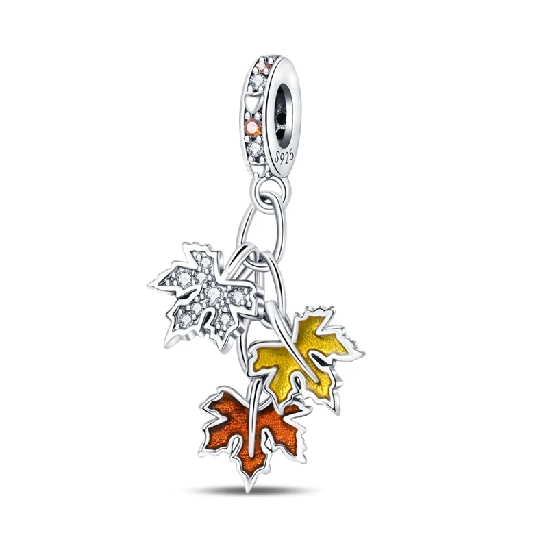New 925 Sterling Silver Charm Beads Pendant Pumpkin Maple Leaf Autumn Series Charms Fit Original Bracelets Fine Jewelry