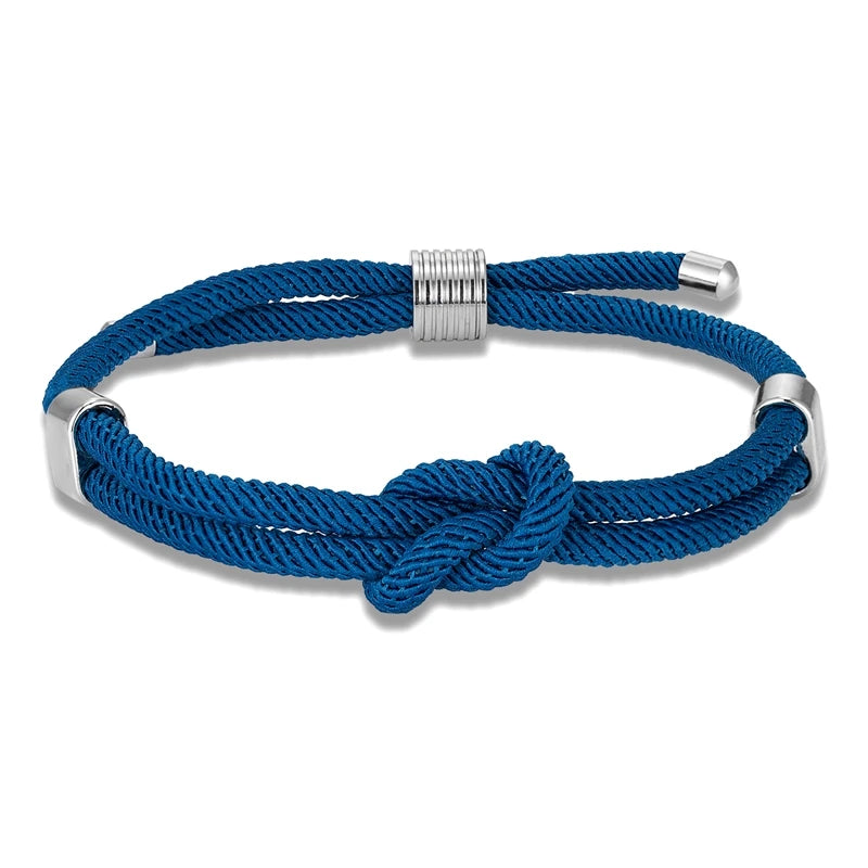 MKENDN Fashion Couple Adjustable Thread Rope Bracelet Stainless Steel Minimalist Mens Women Red Concentric knot Lover Jewelry