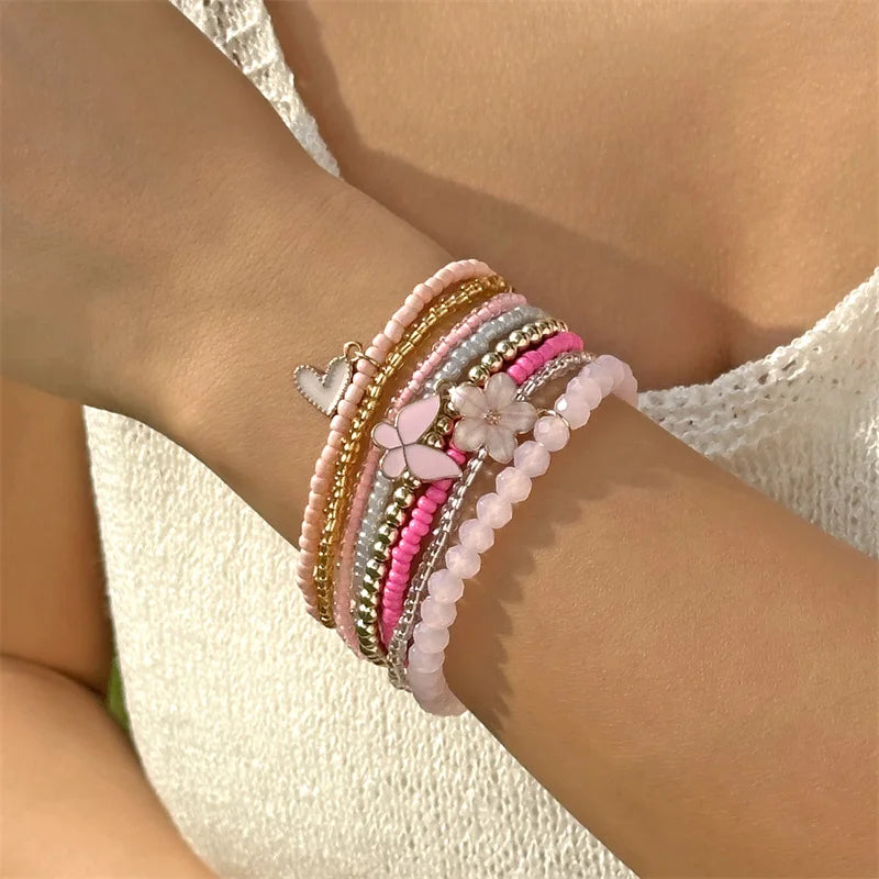 9pcs/set Bohemian Butterfly Flower Pendant Bracelet for Women Handmade Rice Beads Stacked Bracelet Summer Beach Party Jewelry - Madeinsea©