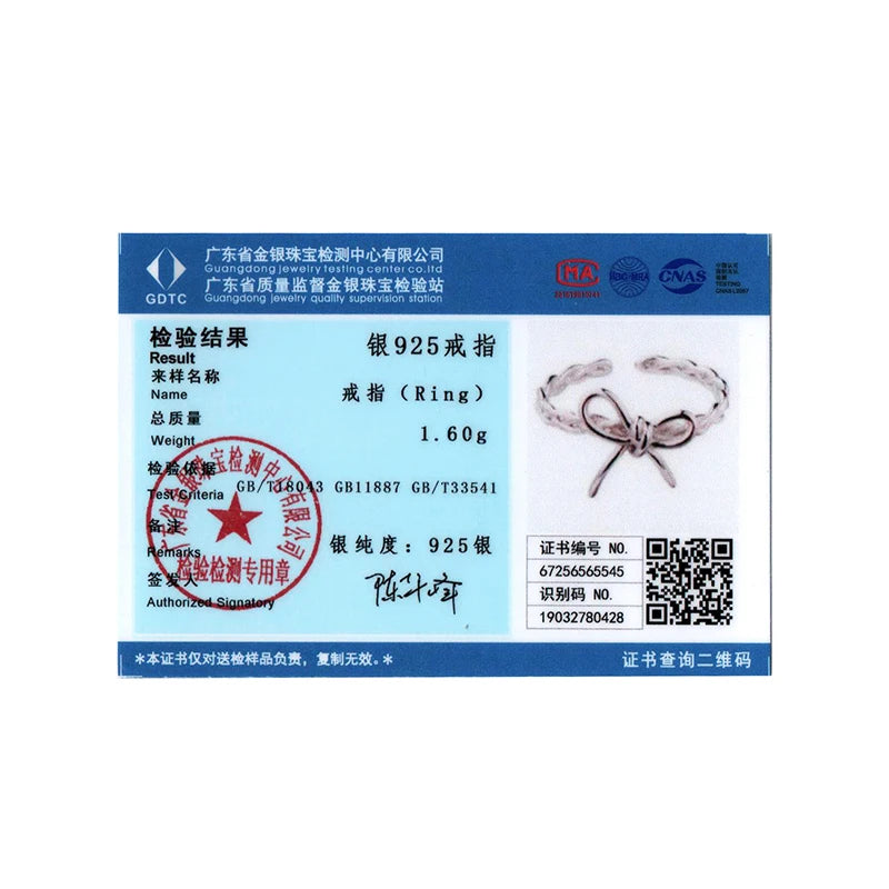 WOSTU 925 Sterling Silver Weaving Bow Ring Elegant Sweet Opening Original for Women Wife Anniversary Birthday Fine Jewelry Gift