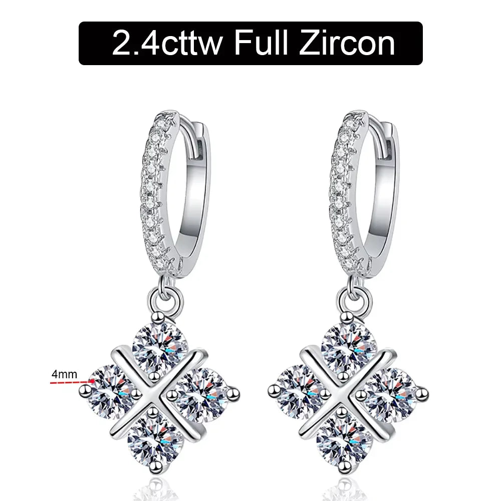 Serenity 2.4cttw D Color 4mm Full Moissanite Earrings For Women 100% S925 Sterling Silver Plated 18K Drop Earrings Fine Jewelry - Madeinsea©