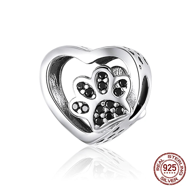 WOSTU 100% 925 Sterling Silver Cute Kitty Black Cat Charms Animal Bead for Women Fit Original DIY Bracelet Necklace Jewelry Gift
