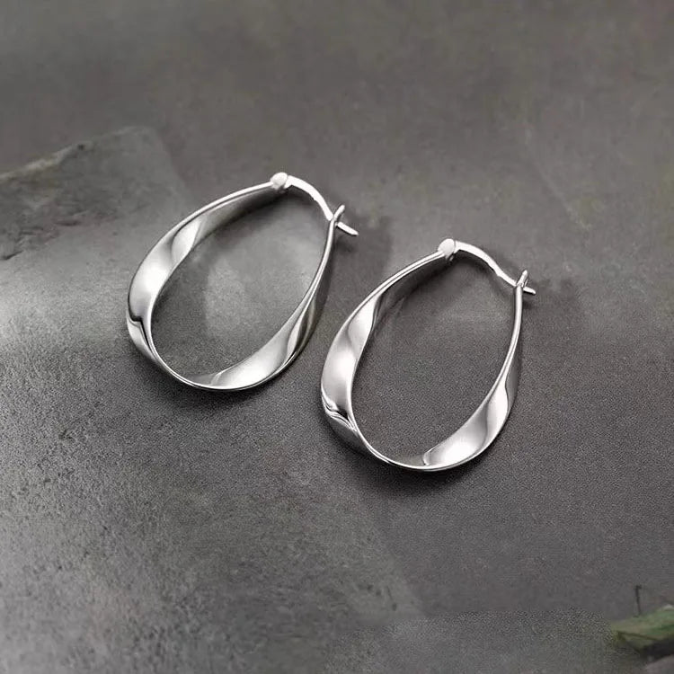 BF CLUB 925 Sterling Silver Earrings For Women Trendy Simple Oval Twist Earring Jewelry Prevent Allergy Party Accessories