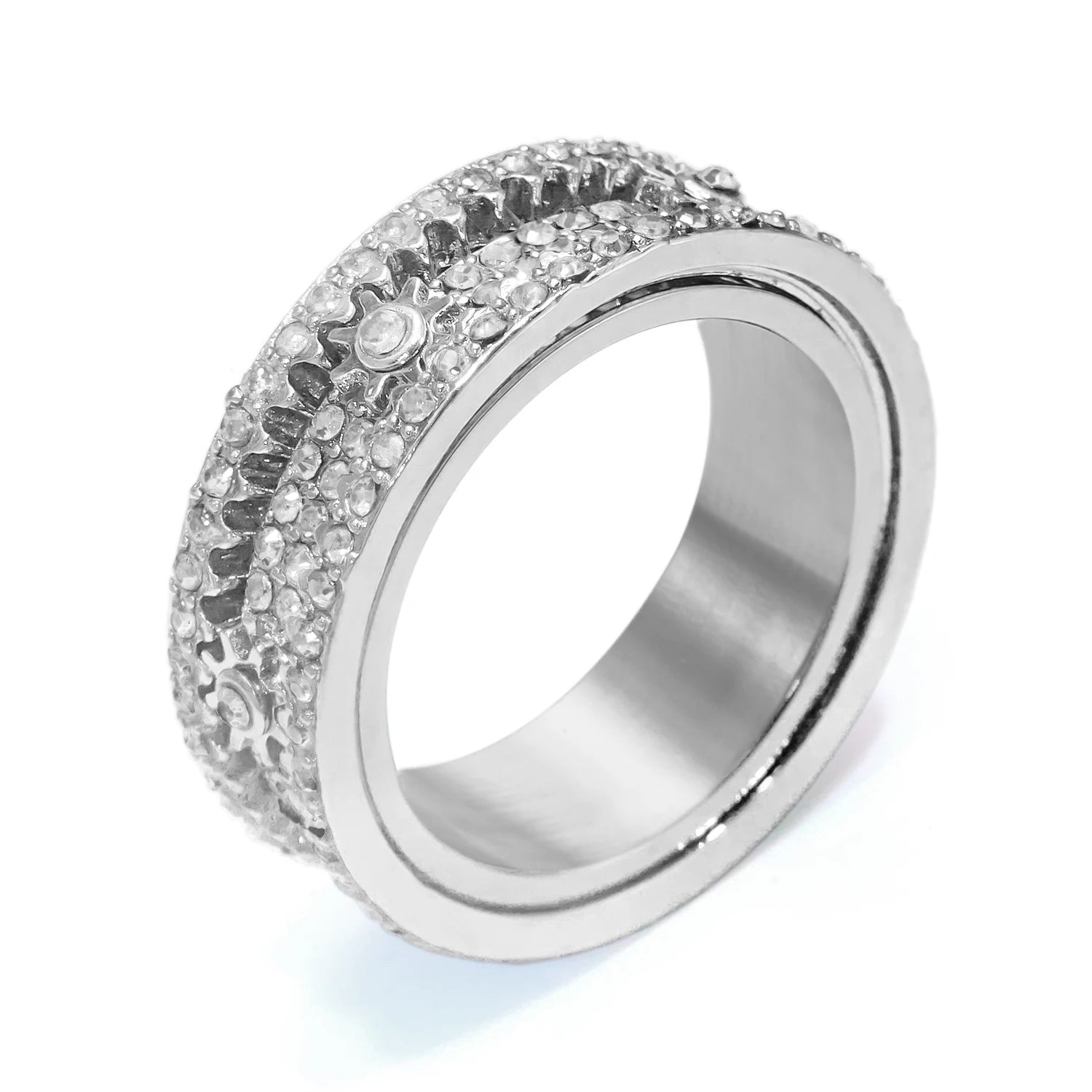New Spinner Zircon Rings For Men Women Full Rhinestone Stainless Steel Rotatable Finger Ring Anxiety Relief Stress Jewelry Gifts