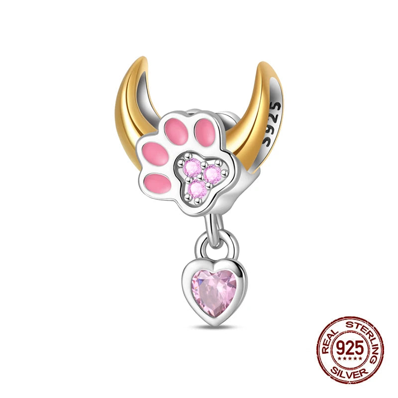 100% 925 Sterling Silver Lovely Pet Cat Paw Dog Warm Family Charms Beads Fit 3MM Original Bracelets DIY Jewelry Gift For Friends