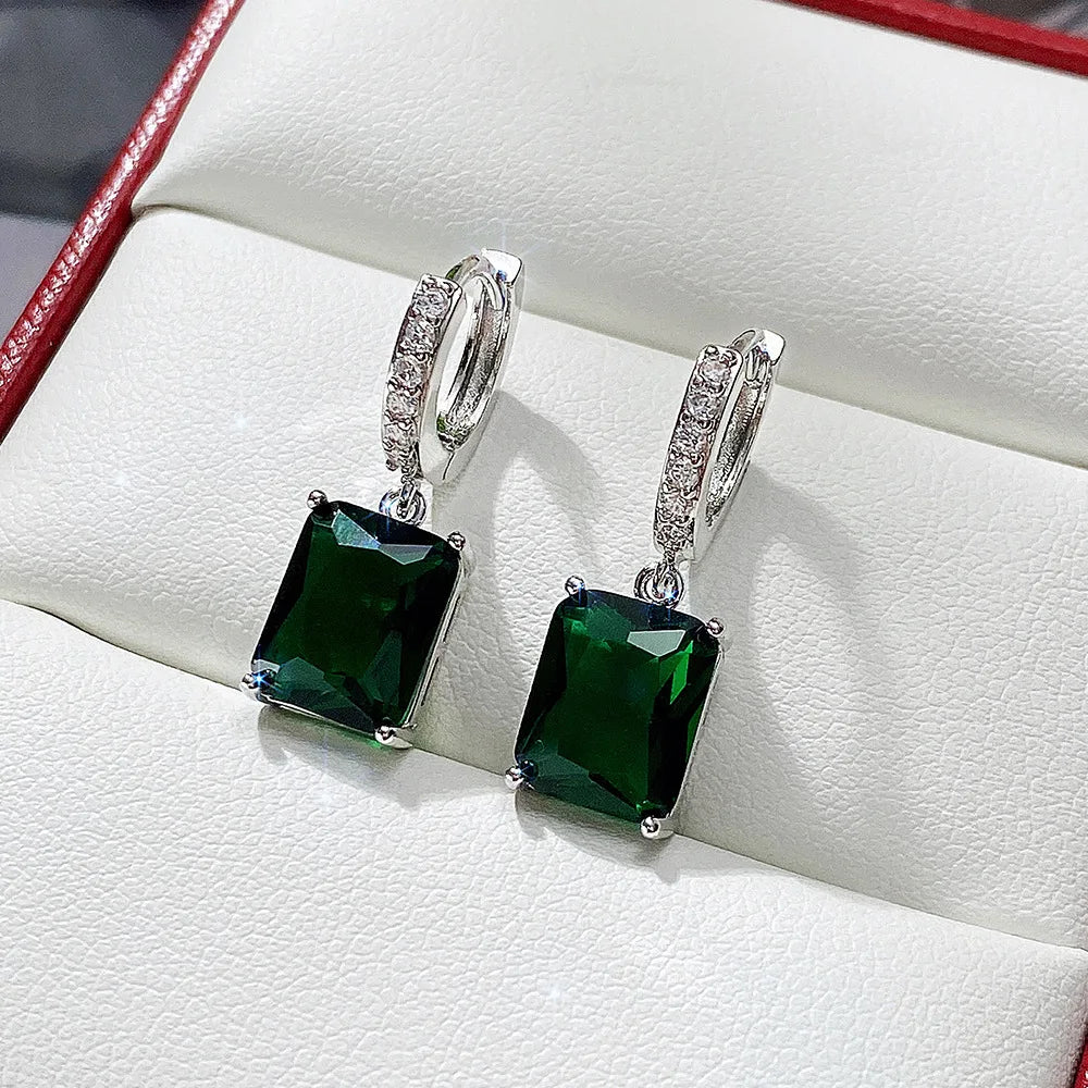Women's Fashion Exquisite Topaz Pendant Earrings Bule Topaz Female Personality Wild Jewelry Peridot Earrings