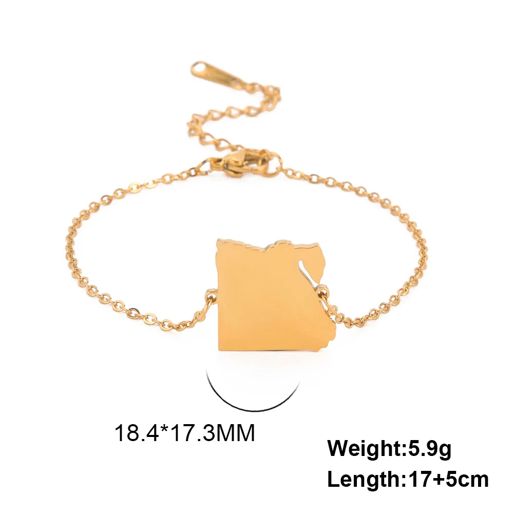 Hollow Syria Map Egypt Lebanon Yemen Map Bracelet Stainless Steel Gold Color Bracelet for Friend Memorial Gift