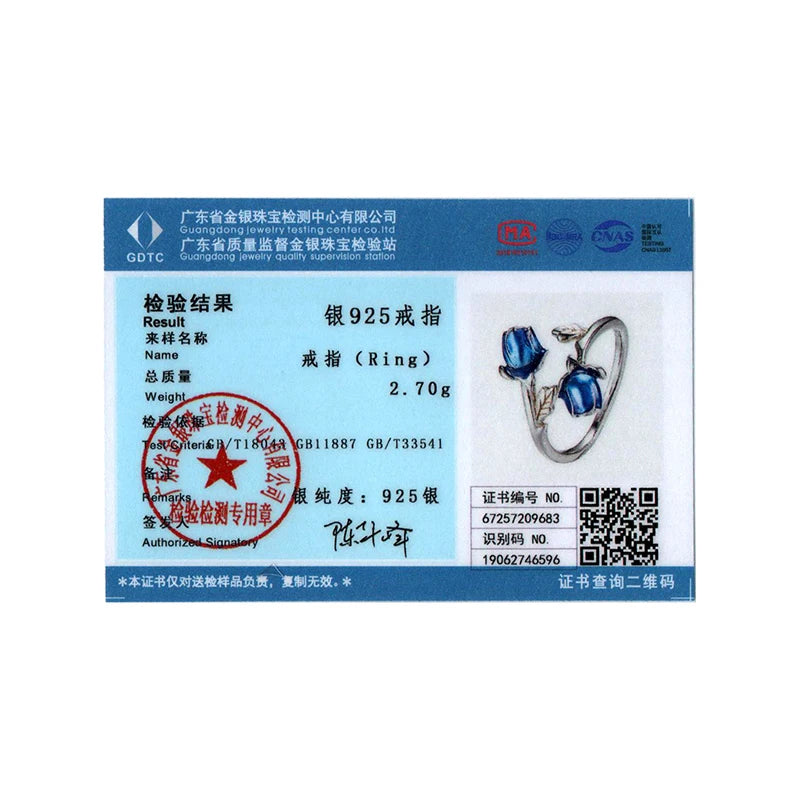 BAMOER 925 Sterling Silber Rosenring mit blauer Emaille, 3D-Blumenring für Damen und Mädchen, Verlobungsgeschenk, Liebesgeschenk, Glücksbringer