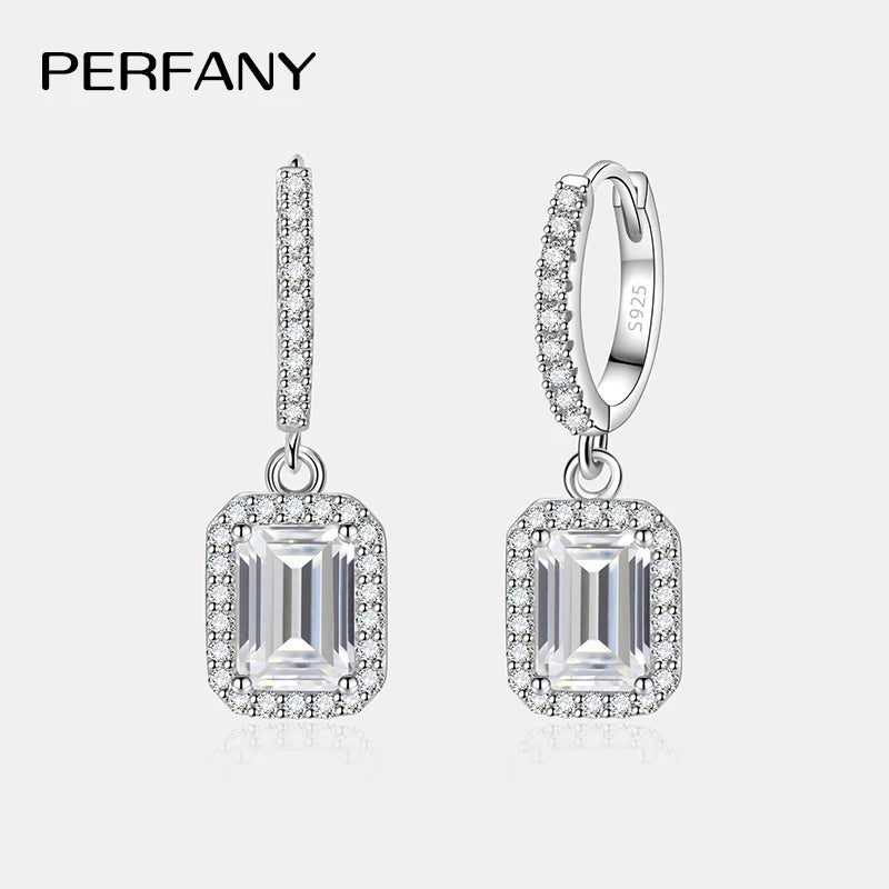 PERFANY Radiant Emerald Cut Moissanite Earrings for Women S925 Pure Silver Laboratory Cultivated Diamonds Luxury Wedding Jewelry