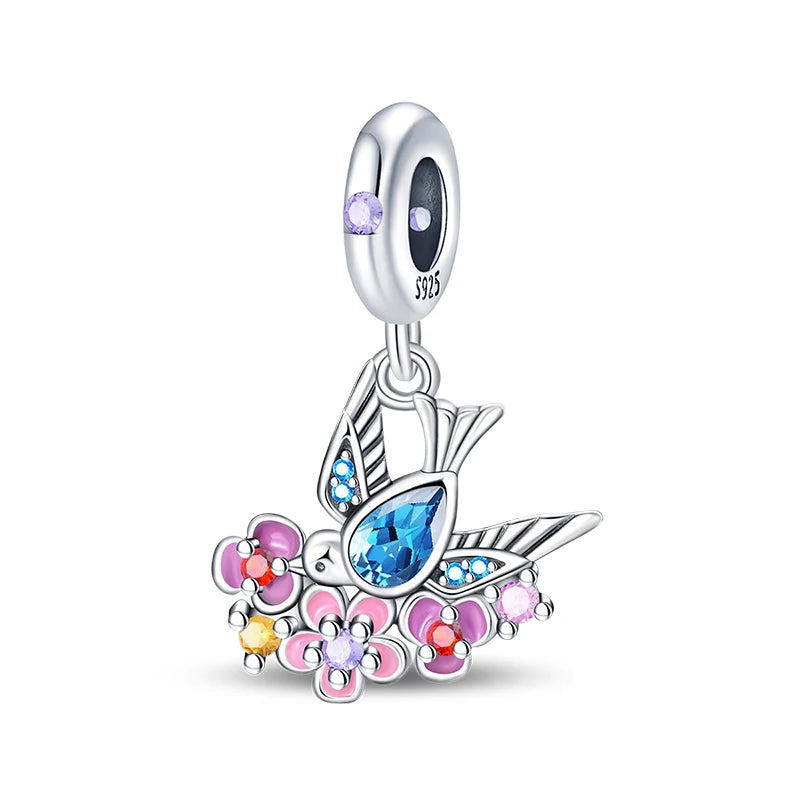 Spring 925 Sterling Silver Butterfly Snail Swallow Charms Beads Fit 3mm 925 Original Bracelets DIY Jewelry Birthday Gift