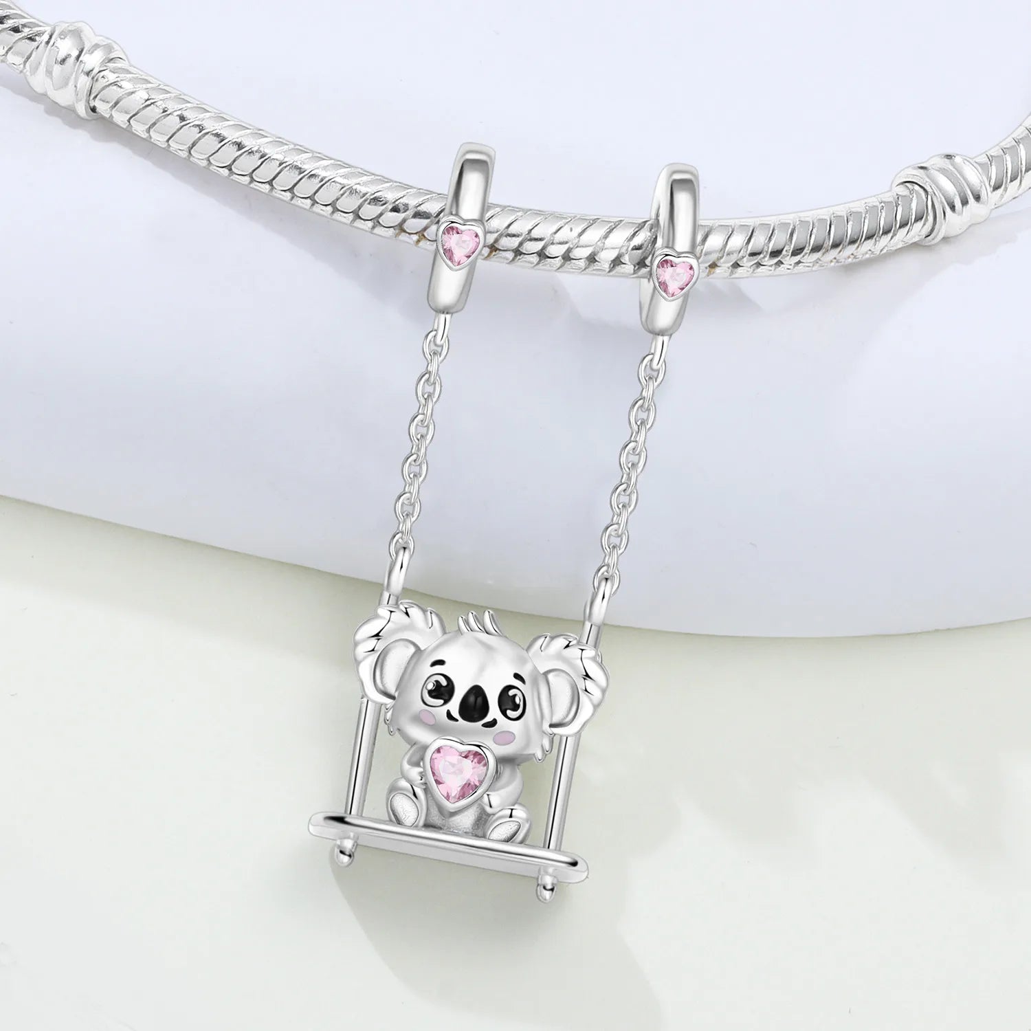 PANPOKI 925 Sterling Silver Swing Koala Animal Beads Original Pendant Bracelet Charm Jewelry Party DIY Trendy Gifts