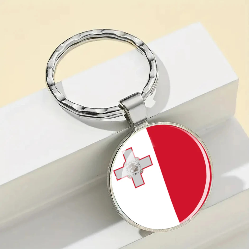 Europe National Flag Keychain Albania Spain Italy France UK Flag Glass Metal Key Chain Bag Pendant Gift for Patriot