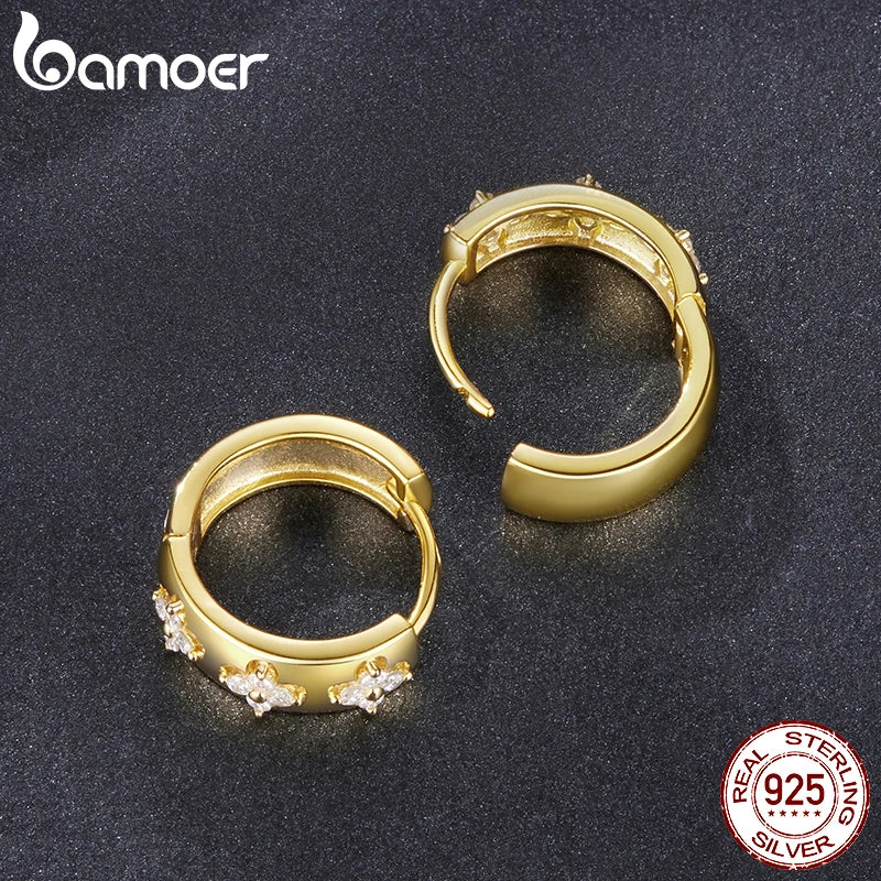 BAMOER Four-Leaf Clover Moissanite Huggies Earrings 925 Sterling Silver Flower Hypoallergenic Jewelry for Women Lucky Gift