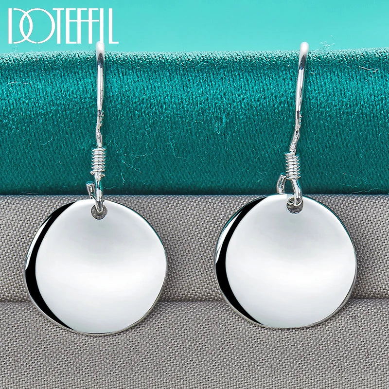 DOTEFFIL 925 Sterling Silver Smooth Bump Round Drop Earrings For Woman Wedding Engagement Fashion Party Charm Jewelry