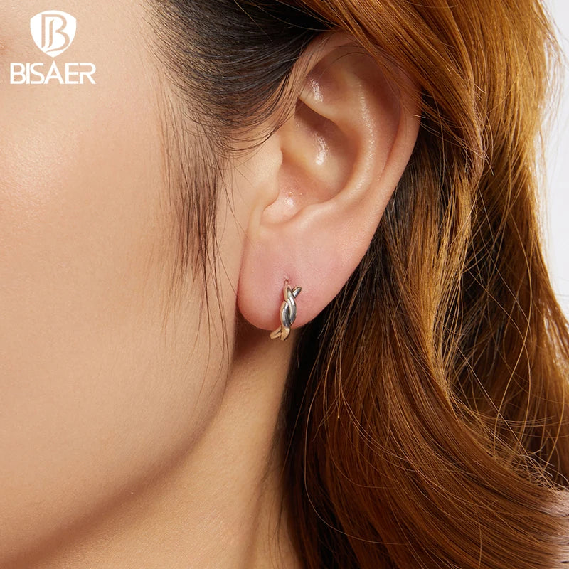 BISAER 925 Sterling Silber Twisted Hoop Ohrringe Runde Klassische Hypoallergen Ohr ClipFür Frauen Party Original Edlen Schmuck Geschenk