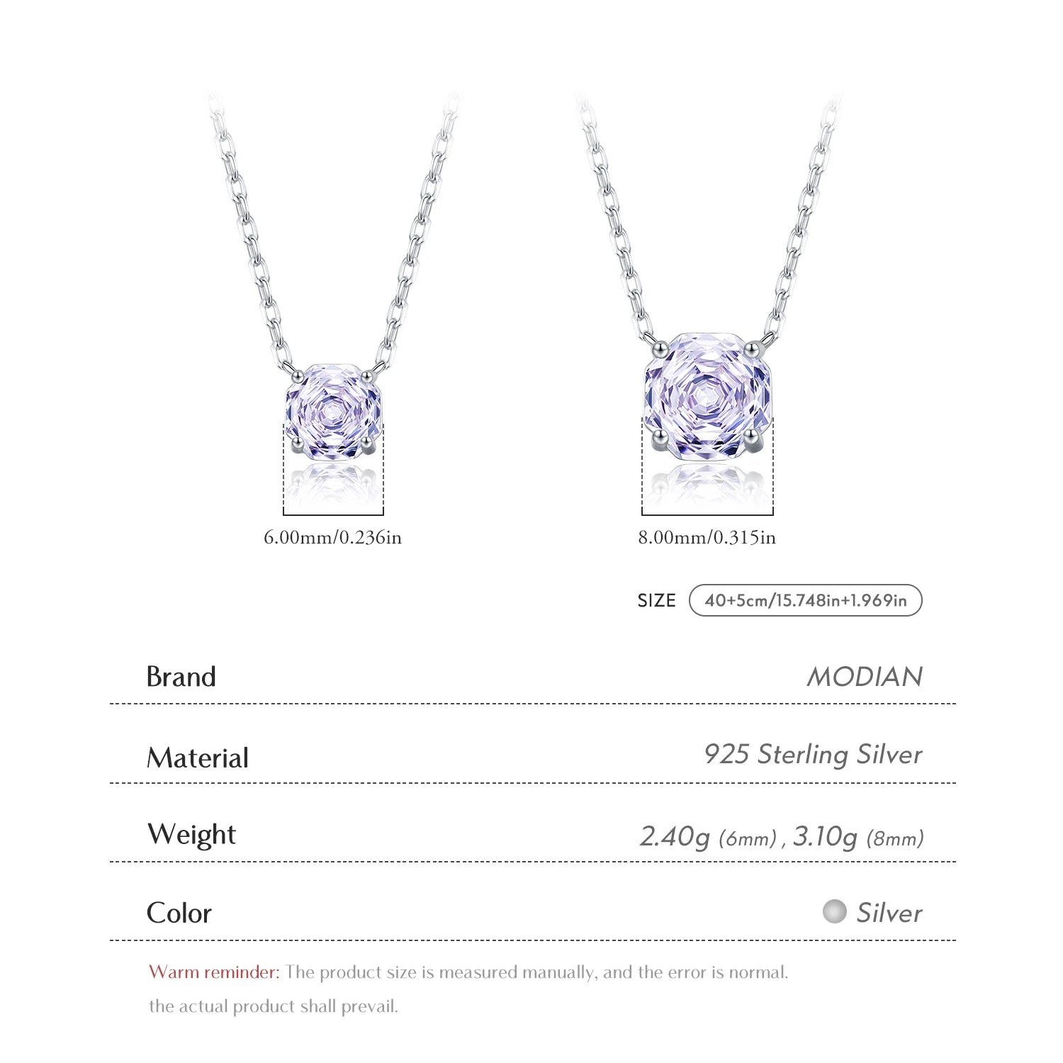 MODIAN Original Design Necklace 925 Sterling Silver Lavender Color Rose Cut CZ Pendant Necklace For Women Fine Jewelry