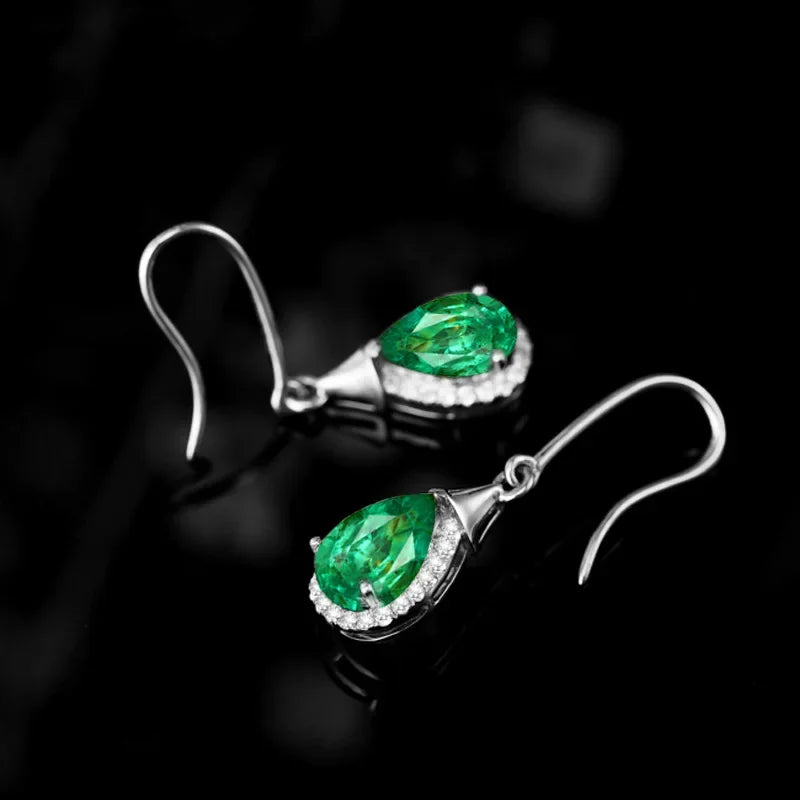 925 Sterling Silver Jewelry with Green Gemstones Water Drop Shaped Earrings for Women Emerald Female Ear Drops Anniversary Gifts