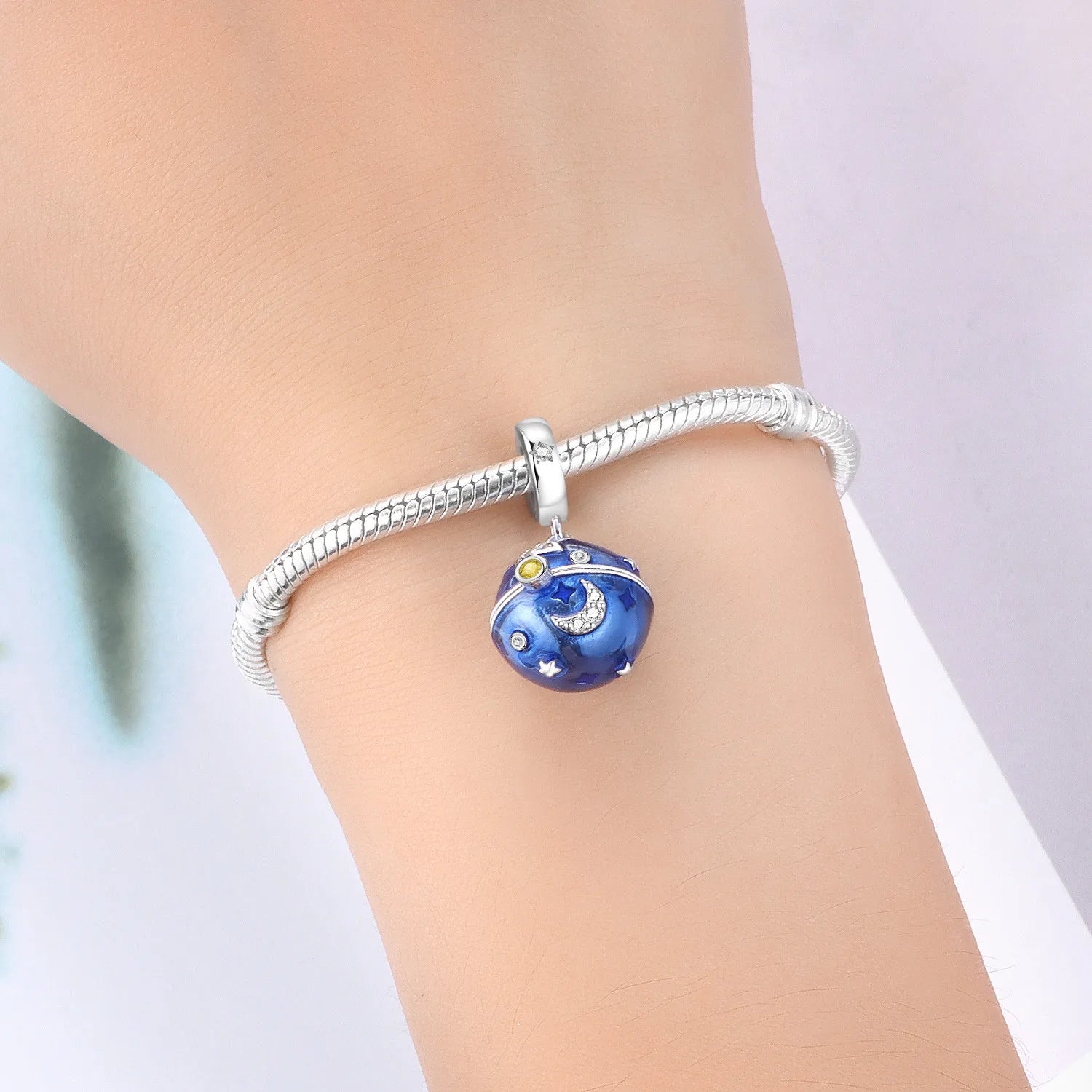 PANPOKI 925 Sterling Silver Adjustable Planet Pendant Beads Original Pendants Bracelet Charm Jewelry Party DIY Trendy Gift