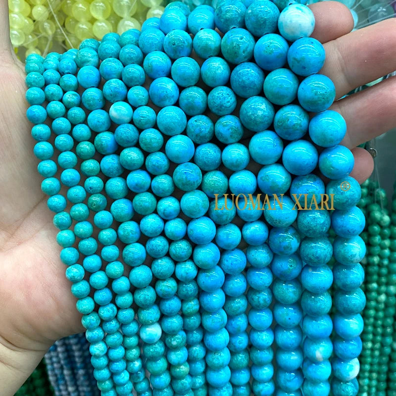 6/8/10/12MM Natural Stone Fossil White Round Loose Spacer Beads for Jewelry Making DIY Earrings Bracelet Charms Accessories 15''