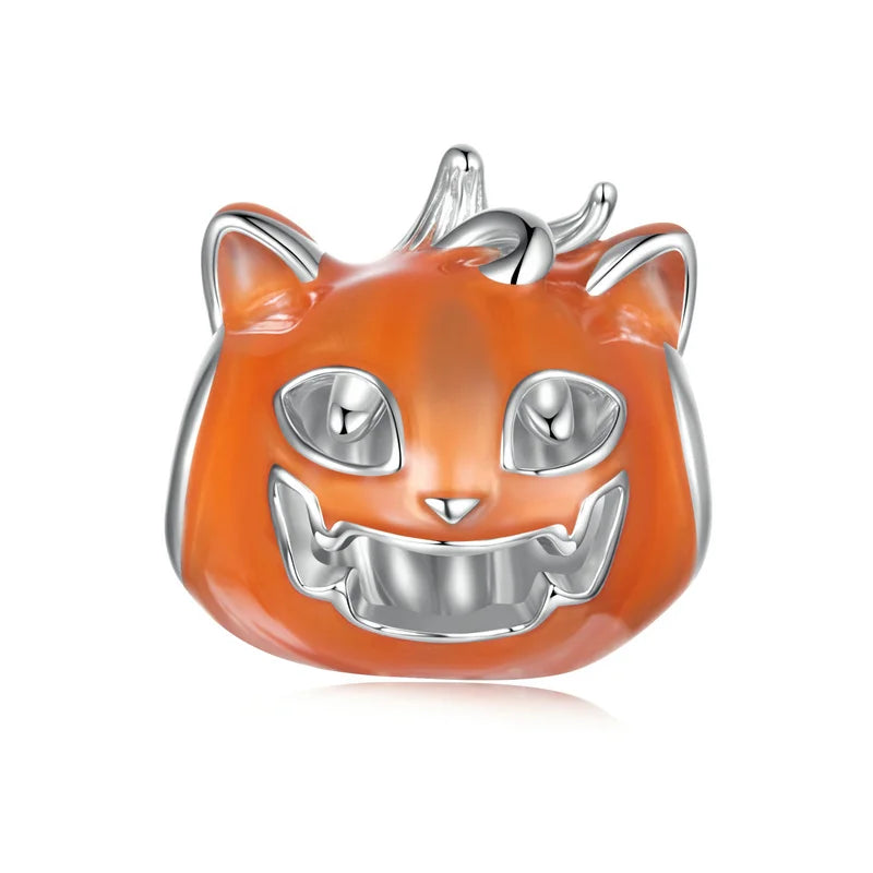 WOSTU Original Halloween Charm Series , 925 Sterling Silver Halloween Pumpkin Black Ghost Bead