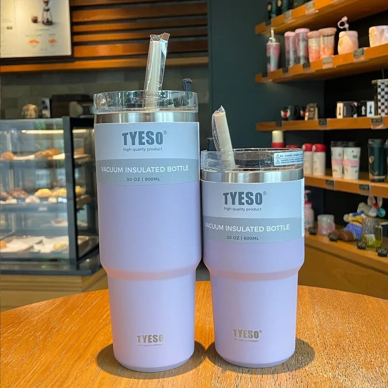 Tyeso 600/890ML Stainless Steel Coffee Mug With Straw Car Water Bottle Vacuum Flask Tumbler Insulated Cup Double Thermos Bottle