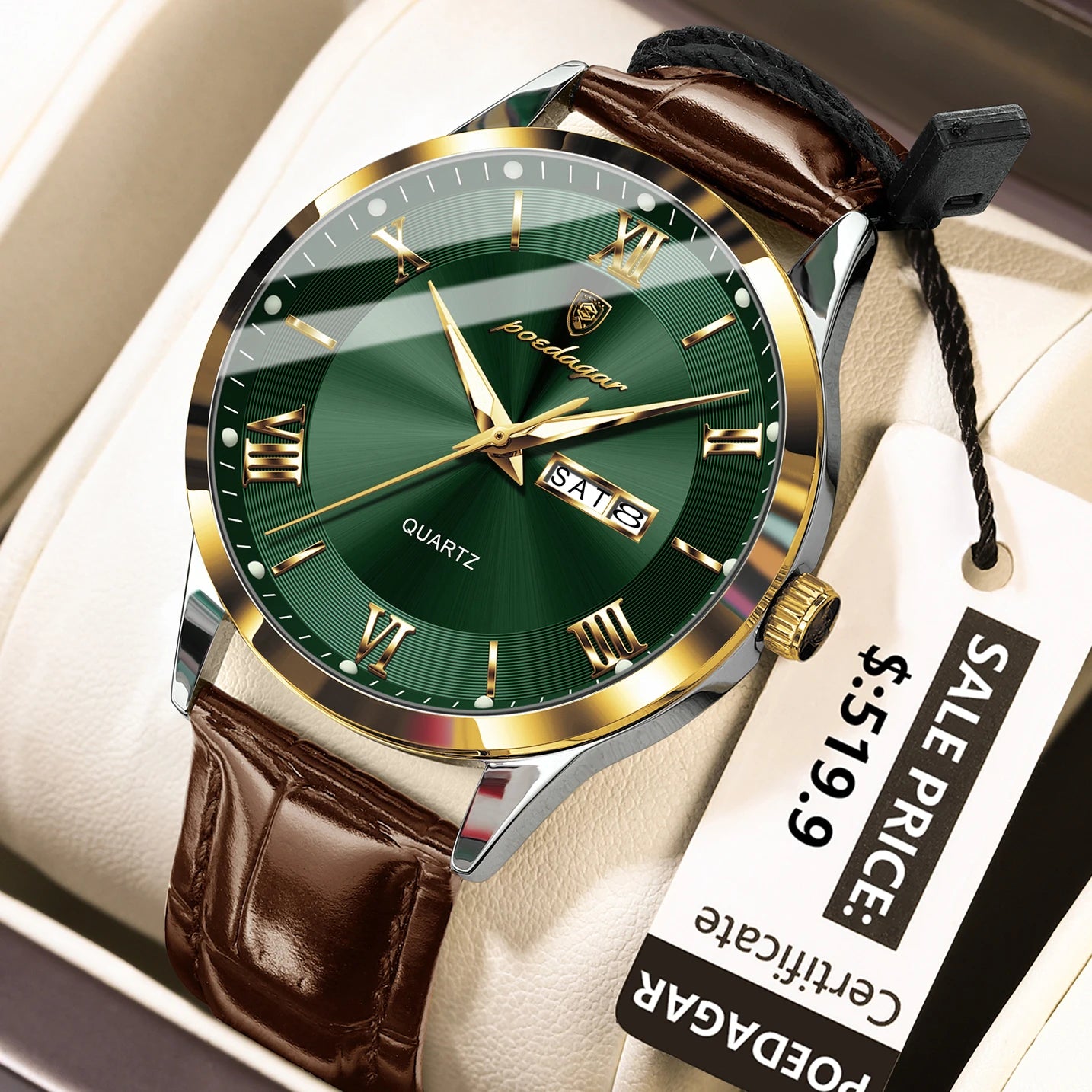 POEDAGAR Top Luxury Watch For Men Military Waterproof Luminous Date Week Man Wristwatch Leather Men's Quartz Watches Sport Reloj