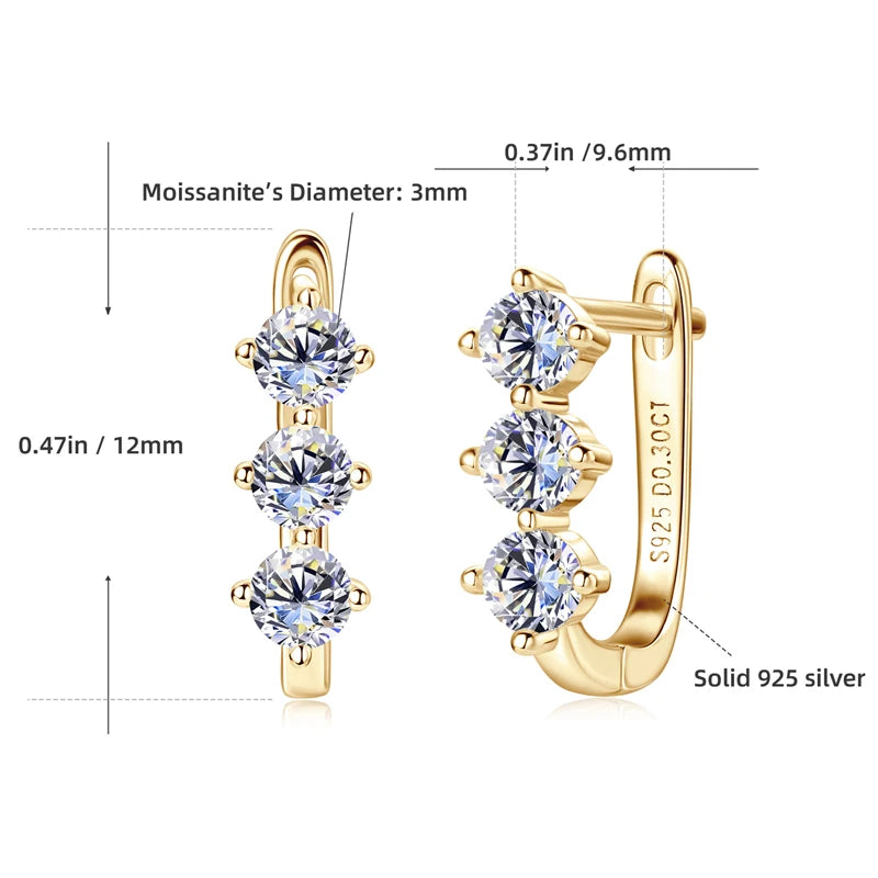 OXTAO Fashion Classic U-shaped earrings S925 Silver 3mm Moissanite Hoop Clip Earring Fine Wedding Jewelry Gift GRA Certified
