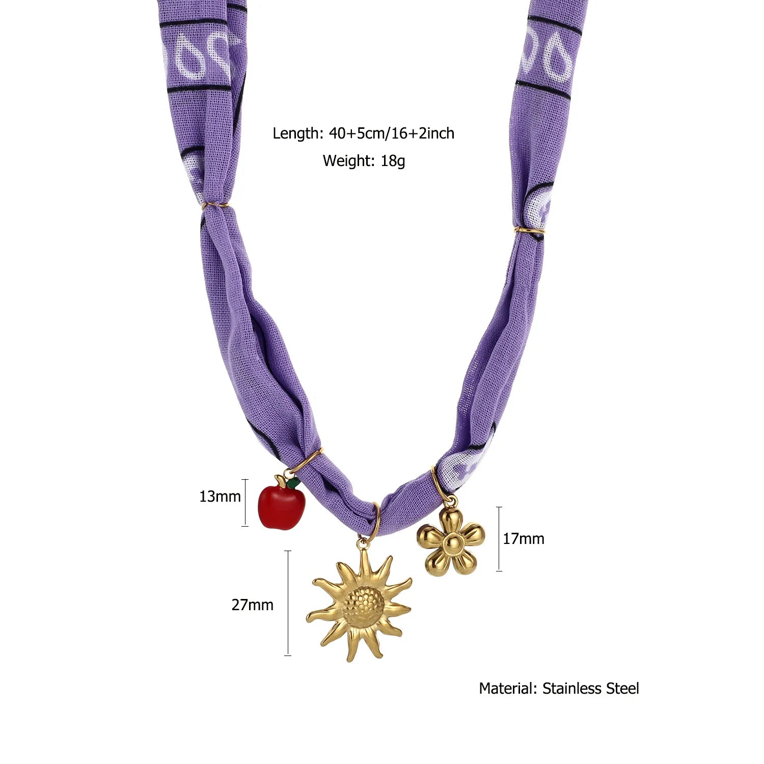 ins popular recommended handmade fabric silk necklace Ocean Style Scarf Necklace Stainless Steel Conch Starfish Pendant Necklace