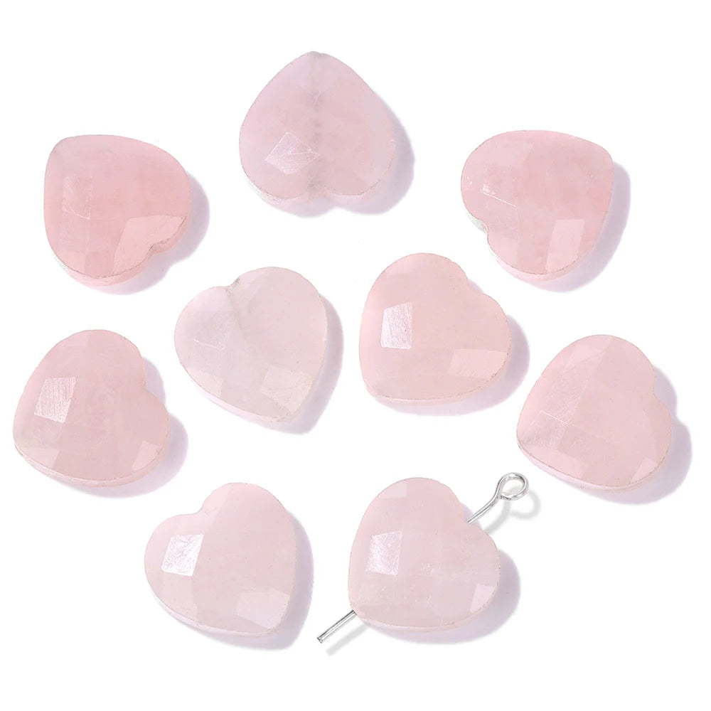 Natural Rose Quartz Healing Stone Bead 15MM Faceted Heart Shape Pink Crystal Beads For Jewelry Making Earrings Necklace Bracelet