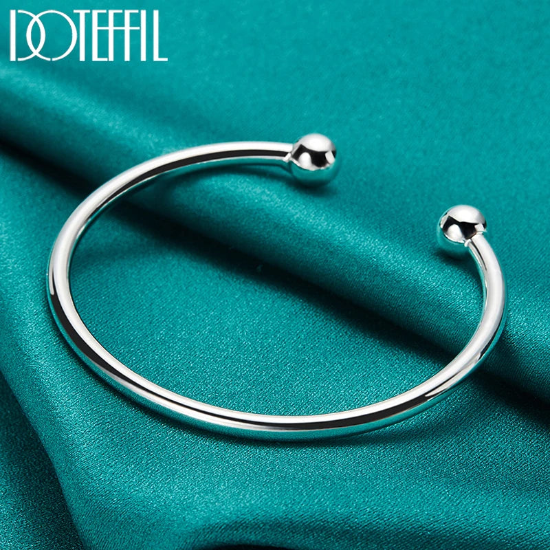 DOTEFFIL 925 Sterling Silver 4mm Smooth Solid Bead Bracelet Cufflinks Bangles For Women Man Wedding Engagement Party Jewelry - Madeinsea©