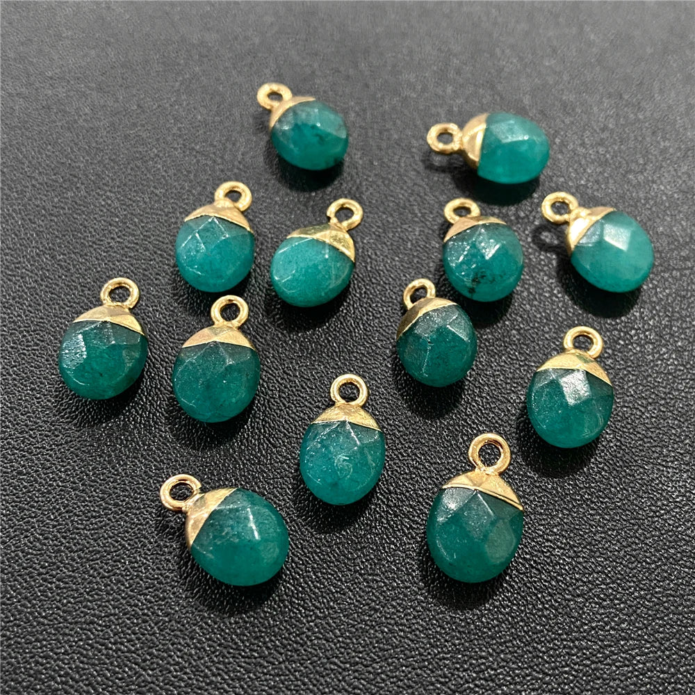 6x10mm Natural Faceted Oval Shape Stone Pendant Chalcedony Quartz Howlite Charms For Jewelry Making DIY Earring Accessories 5Pcs