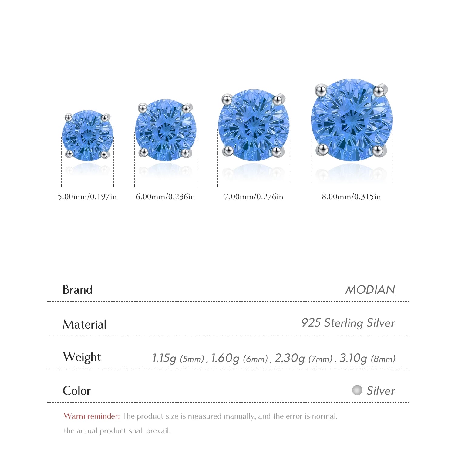 MODIAN 925 Sterling Silver High-End Firework Cut Cobalt Blue Round Zirconia Unisex Studs Earrings For Women Fine Jewelry