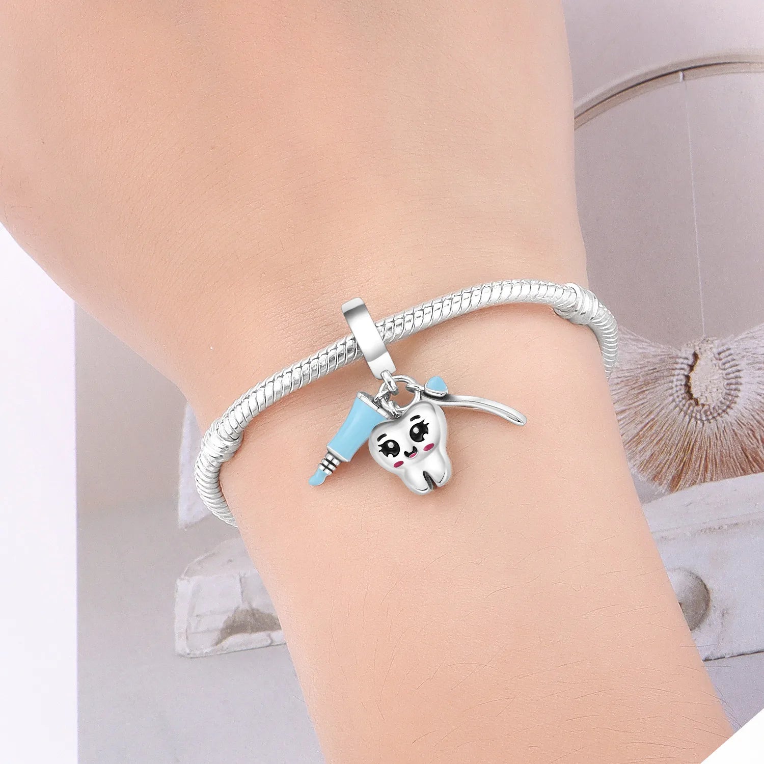 PANPOKI 925 Sterling Silver Dental Health Pendant Charms Beads Fit Bracelets DIY Party Trendy Gifts Jewelry Accessory