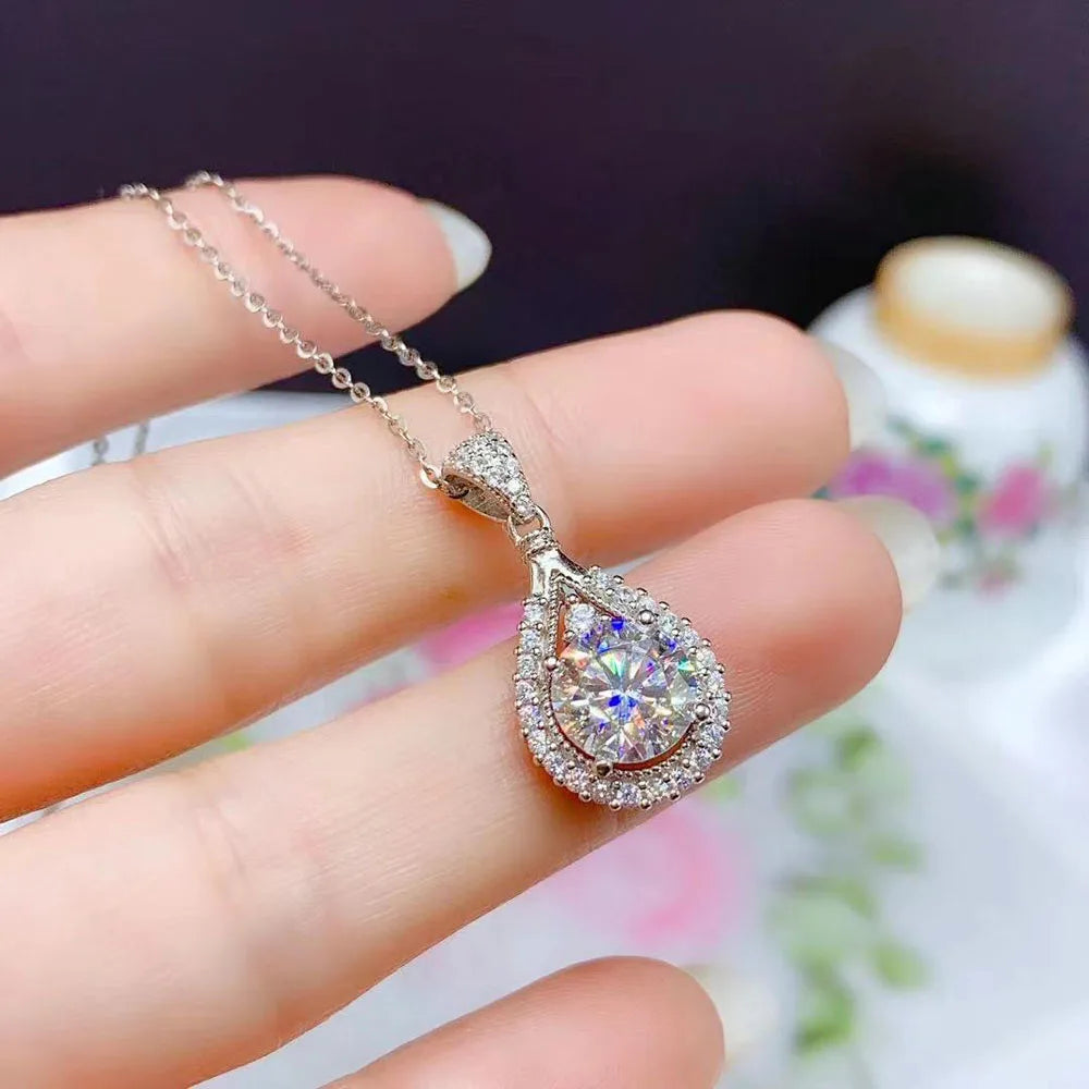 Serenity D Color 5ct Big Moissanite Necklace For Women Anniversary Gift S925 Silver Water Drop Pendant Neck Chain Fine Jewelry