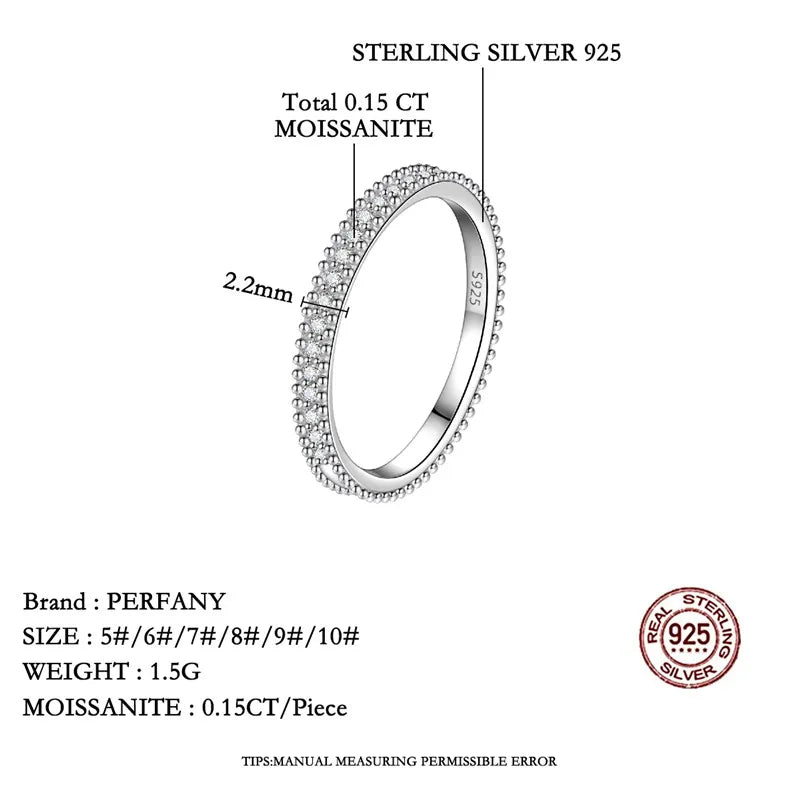 PERFANY All Moissanite Ring for Women S925 Pure Silver Shining GRA Laboratory Diamond Stackable Ring Fashion Wedding Jewelry - Madeinsea©