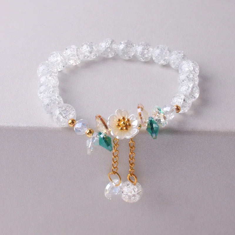 Korean New Luxury Crystal Flower Cubic Zirconia Pendant Bracelet Women Round Butterfly Shiny Rhinestone Bangle Jewelry