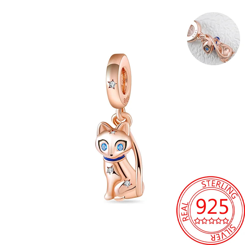 925 Sterling Silver Real Rose Gold Pink Octopus Summer Turtle Heart Dangle Charm Fit Original Bracelet Necklaces Bracelet Girl