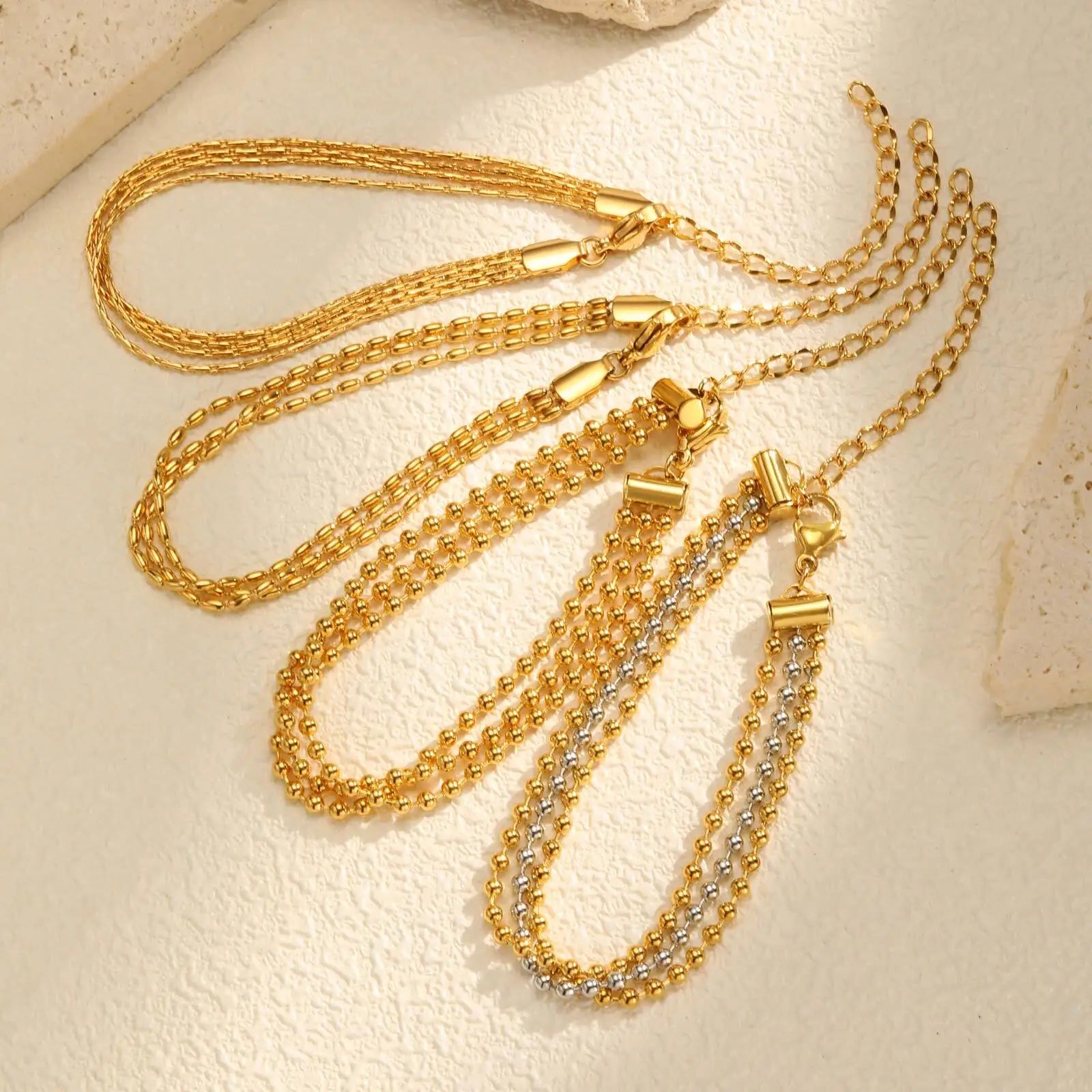 Vnox Multi Layer Beaded  Bracelet For Women,Stainless Steel Waterproof Jewelry,Fashion Gold Plated Adjustable Chain Bracelet