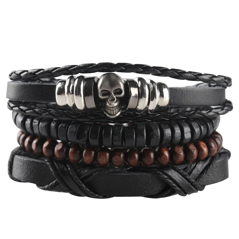 New Raided Wrap Leather Bracelet For Men Vintage Life Tree Rudder Charm Wood Beads Ethnic Tribal Wristband Rope Bracelet Jewelry