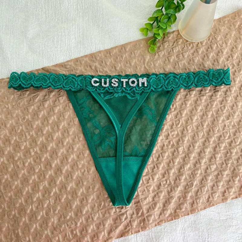 Personality Custom Name Crystal Letter Thong Lace Bikini Panties G-String Low Waist Briefs Sexy Body Jewelry for Hot Wife Gift - Madeinsea©
