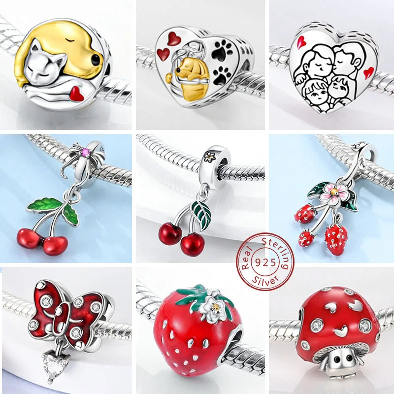 New 925 Sterling Silver Charms Bead Red Cherry Strawberry Love Heart Charm Fit Original Bracelet Pendant DIY Jewelry For Women - Madeinsea©