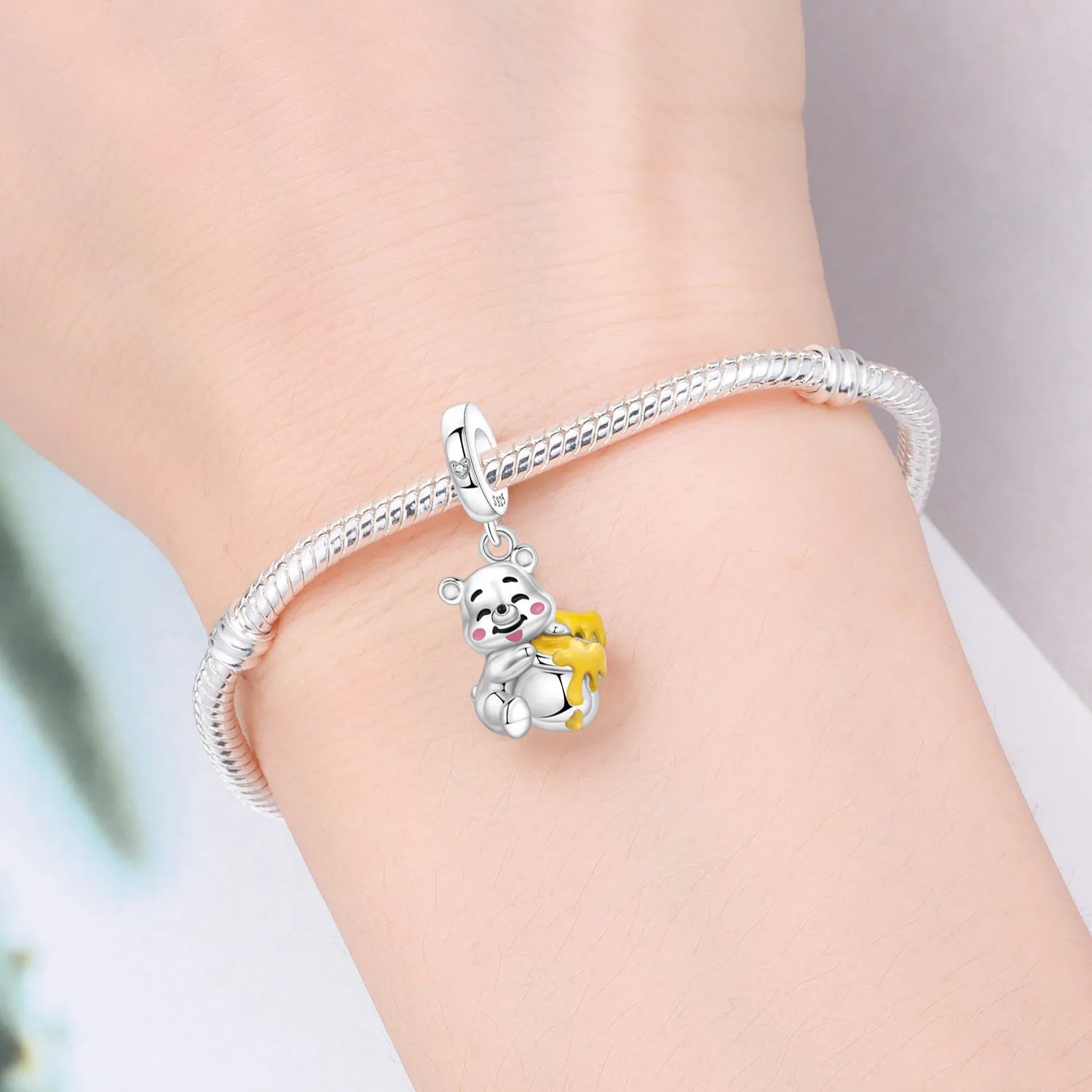 PANPOKI 925 Sterling Silver Honey Pot Bear Animal Beads Original Pendants Bracelet Charm Jewelry Party DIY Trendy Gifts