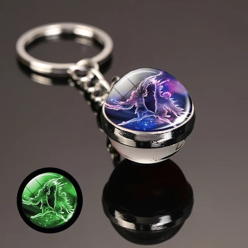 New Design Luminous Crystal Twelve Constellation Keychain Unisex Metal Holder Pendent Key Ring Bag Decoration Gift For Couple